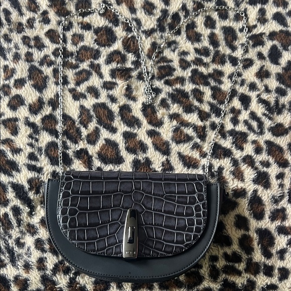 Tumi Handbags - Tumi Black Croc-Embossed Chain Crossbody Bag